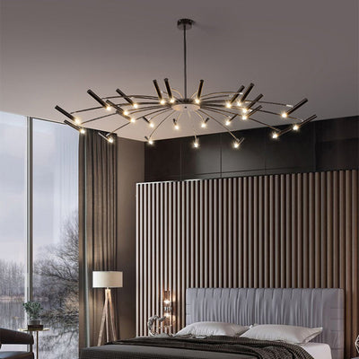 ElaraLuxe Gold and Black LED Chandelier for Modern Living - OpalDwell