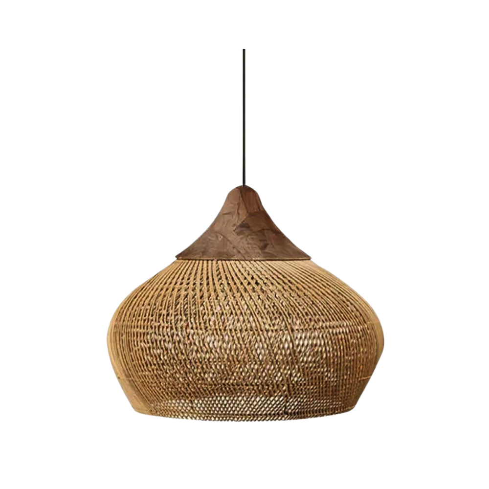 Kevara Rattan Ceiling Lamp Handwoven Boho Pendant Light With Natural Shade - OpalDwell