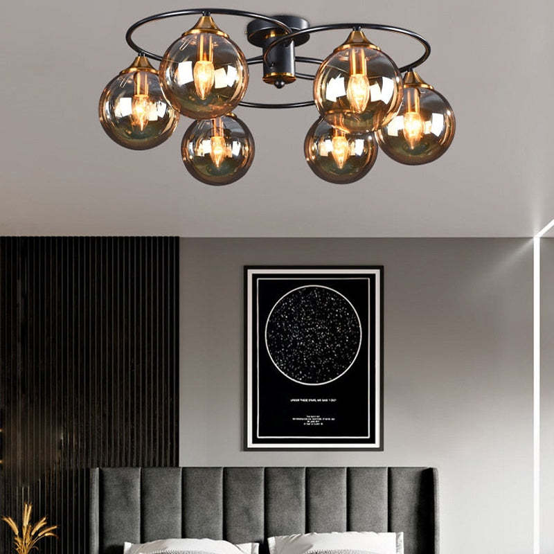 LuminaraArc Vintage Round Smoky Glass Chandelier Dimmable - OpalDwell