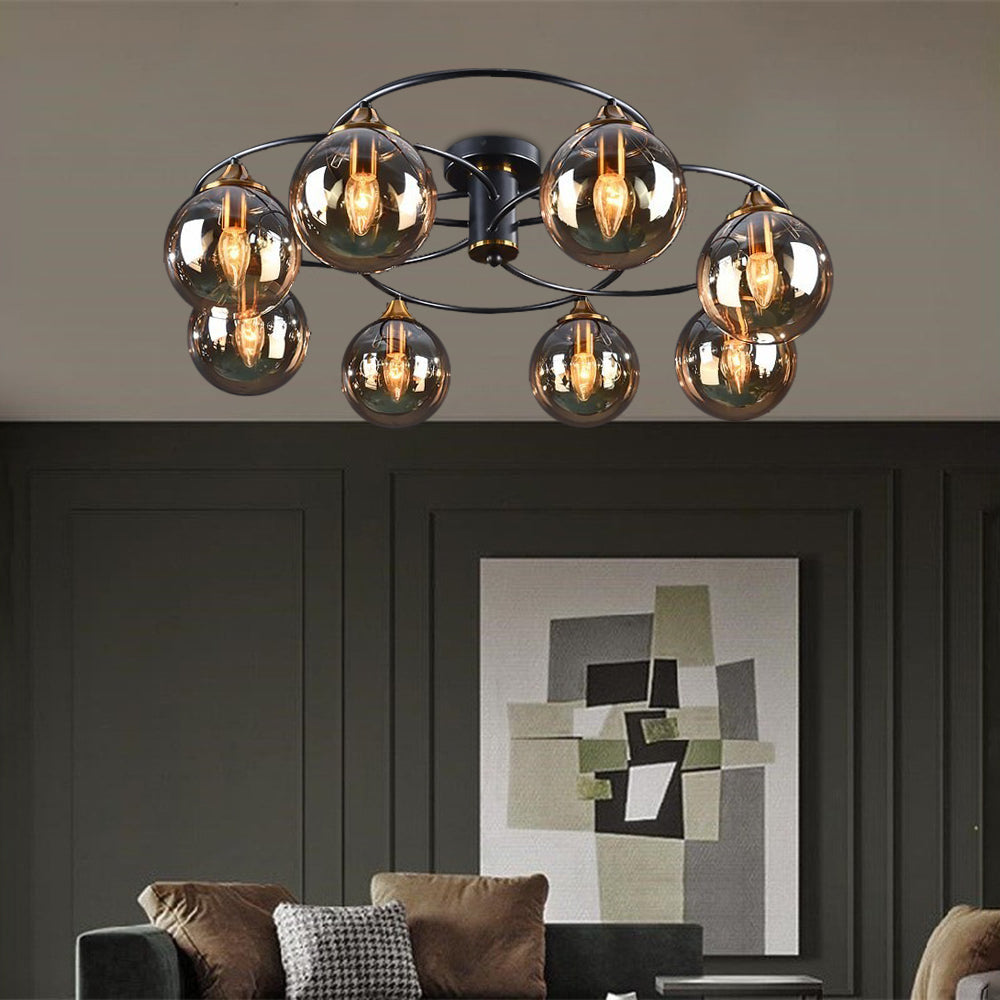 LuminaraArc Vintage Round Smoky Glass Chandelier Dimmable - OpalDwell