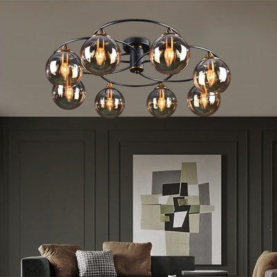 LuminaraArc Vintage Round Smoky Glass Chandelier Dimmable - OpalDwell