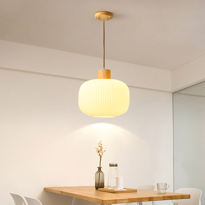 TimberGlow Wood and Glass Pendant Lamp with LED Lighting - OpalDwell