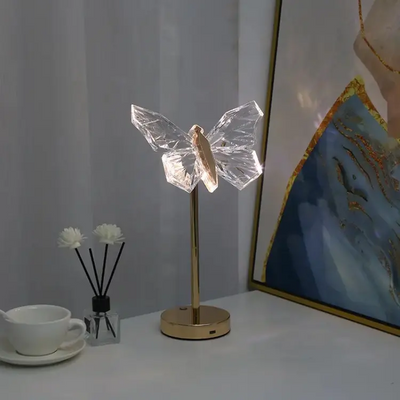 Luminara Crystal Butterfly LED Table Lamp For Bedroom In Iron And Acrylic - OpalDwell