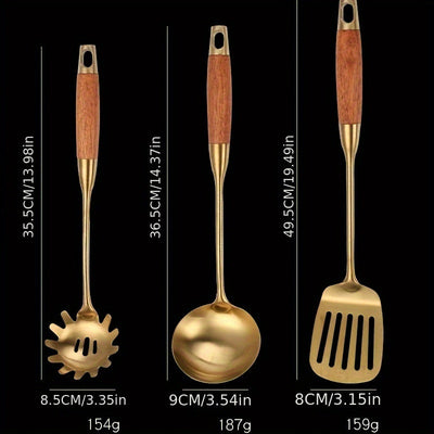 Aurora Gold and Silver Stainless Steel Kitchen Utensils - OpalDwell