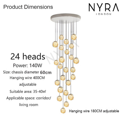 LuminaOrb Glass Orb Staircase Chandelier With Soft Ambient Glow - OpalDwell