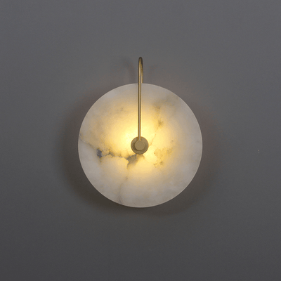 CelesteLume Alabaster LED Disc Sconce with Black Arm - OpalDwell