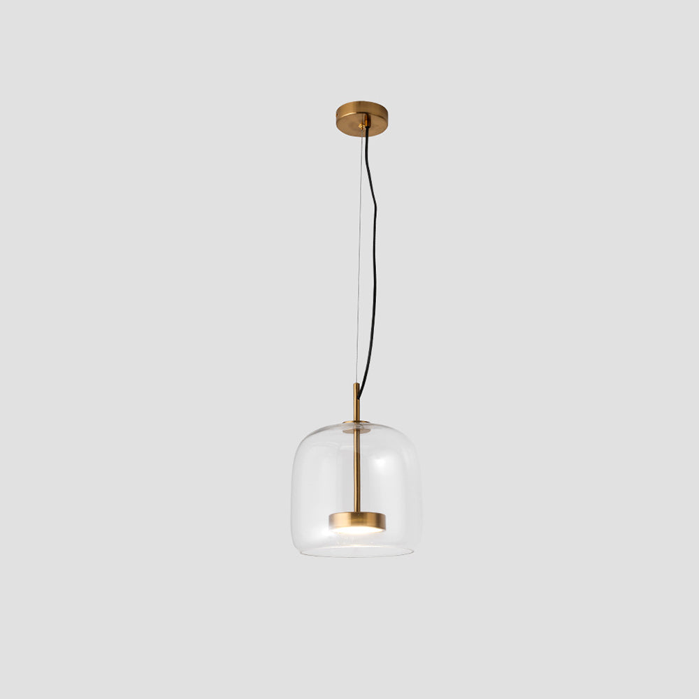 Solara Retro LED Pendant Light in Gold Metal Amber Glass OpalDwell