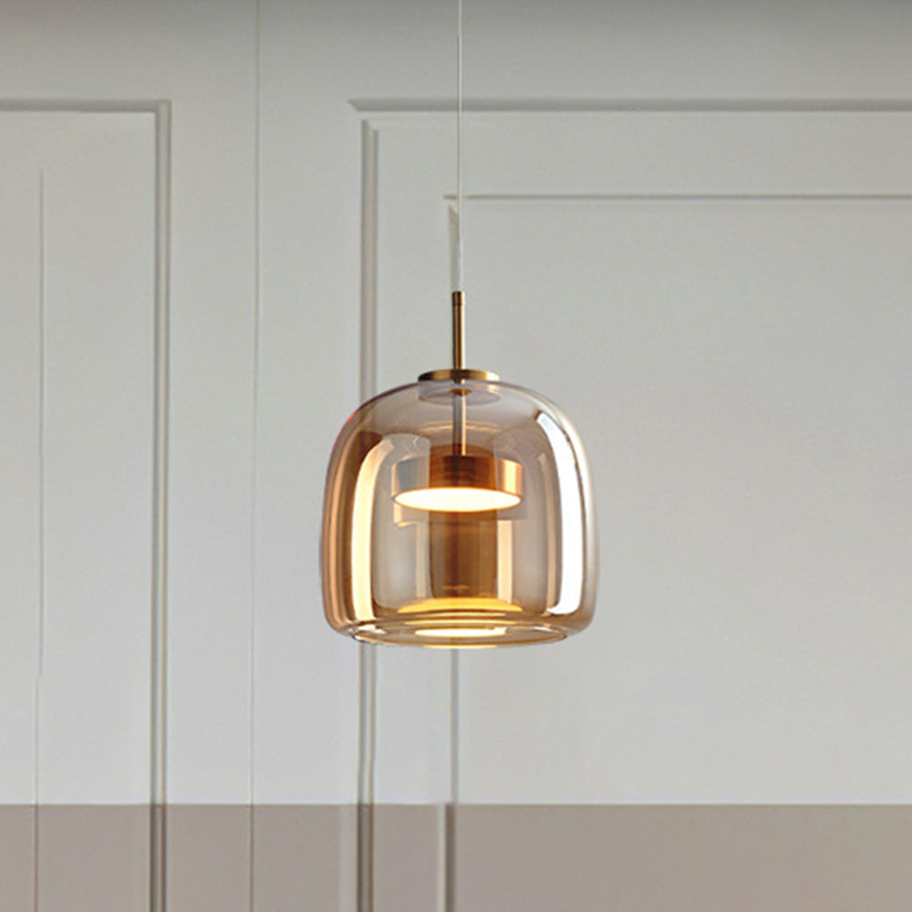 Marisol Retro LED Pendant Light Gold Amber Glass Bedroom - OpalDwell