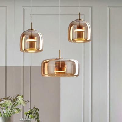Marisol Retro LED Pendant Light Gold Amber Glass Bedroom - OpalDwell