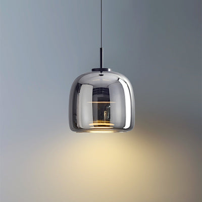 Solara Retro LED Pendant Light in Gold Metal Amber Glass OpalDwell