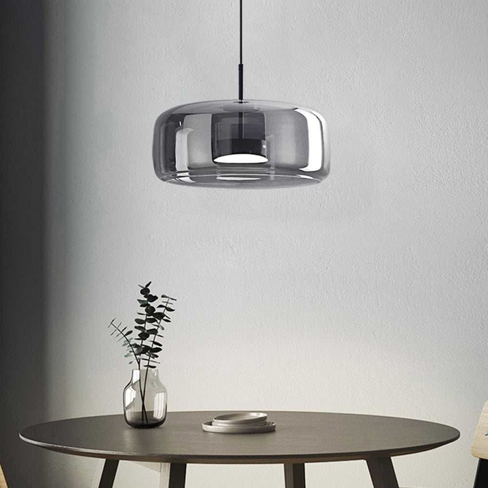 Solara Retro LED Pendant Light in Gold Metal Amber Glass OpalDwell