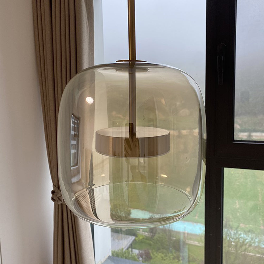 Marisol Retro LED Pendant Light Gold Amber Glass Bedroom - OpalDwell