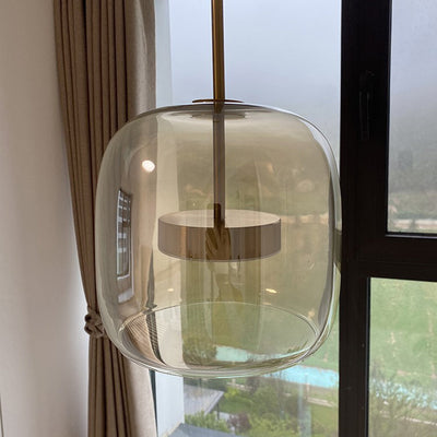 Marisol Retro LED Pendant Light Gold Amber Glass Bedroom - OpalDwell