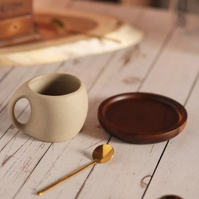 Hana Zen Japanese Inspired Ceramic Coffee Cup Set With Bamboo Saucer And Spoon - OpalDwell