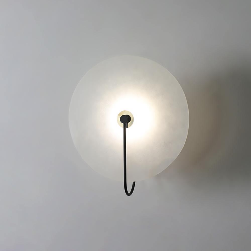 CelesteLume Alabaster LED Disc Sconce with Black Arm - OpalDwell