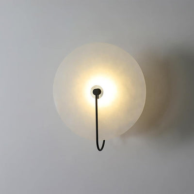 CelesteLume Alabaster LED Disc Sconce with Black Arm - OpalDwell