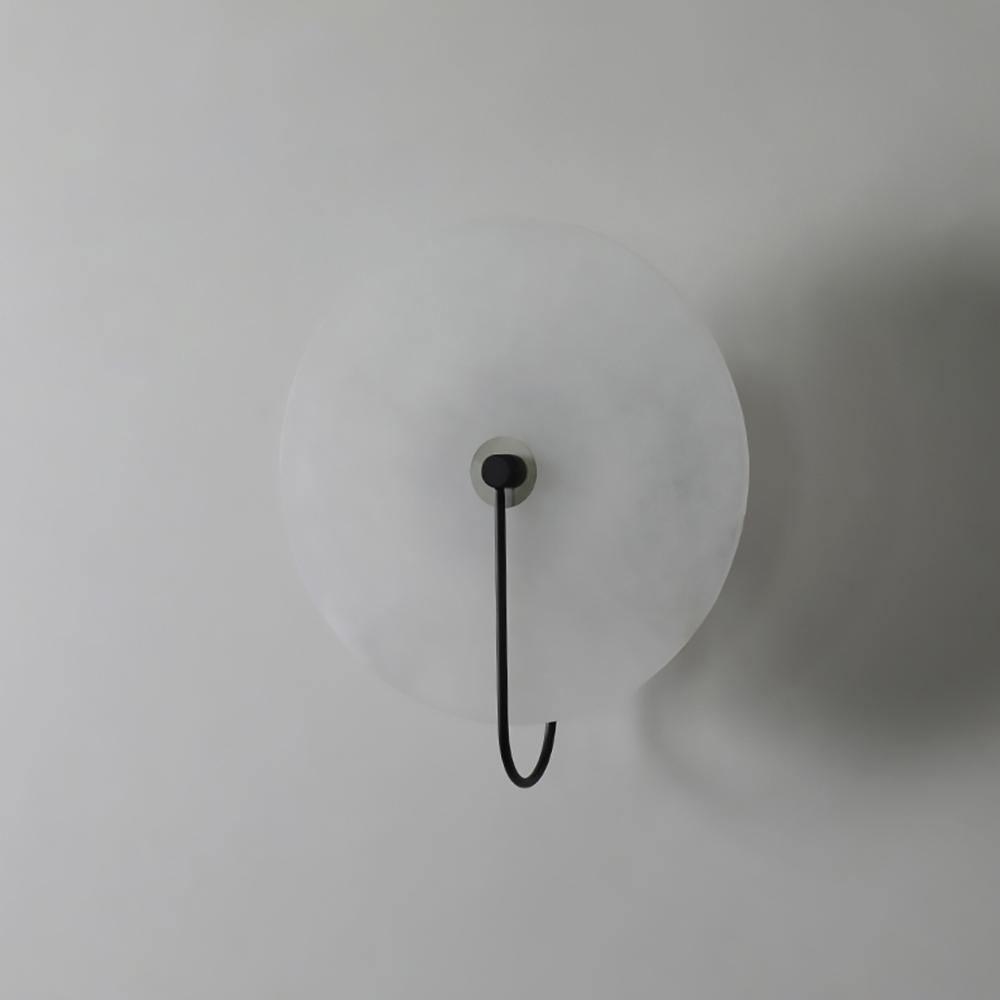 CelesteLume Alabaster LED Disc Sconce with Black Arm - OpalDwell