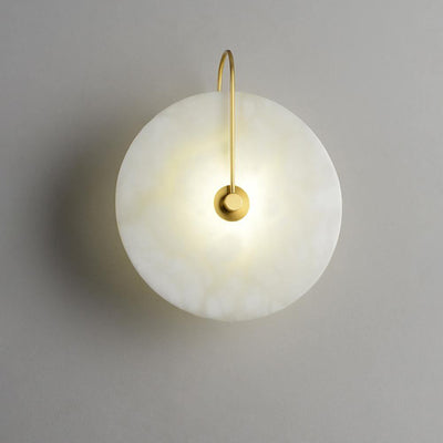 CelesteLume Alabaster LED Disc Sconce with Black Arm - OpalDwell