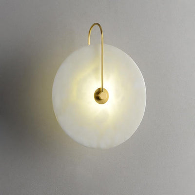 CelesteLume Alabaster LED Disc Sconce with Black Arm - OpalDwell