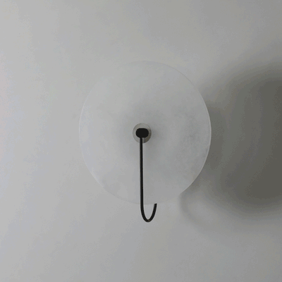 CelesteLume Alabaster LED Disc Sconce with Black Arm - OpalDwell