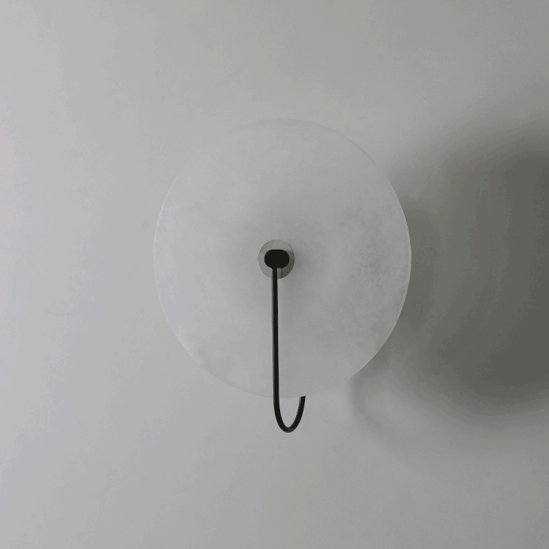 CelesteLume Alabaster LED Disc Sconce with Black Arm - OpalDwell