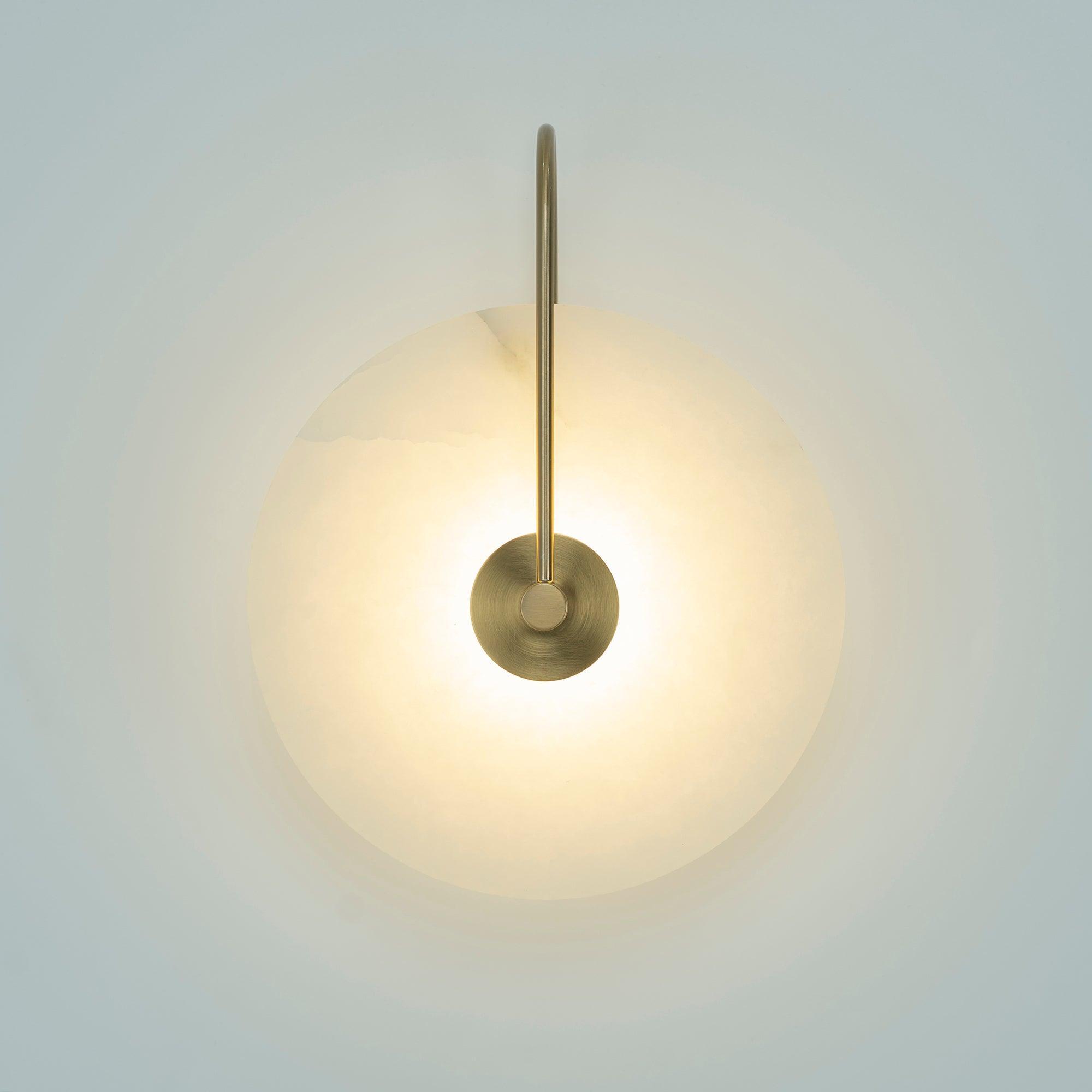 CelesteLume Alabaster LED Disc Sconce with Black Arm - OpalDwell