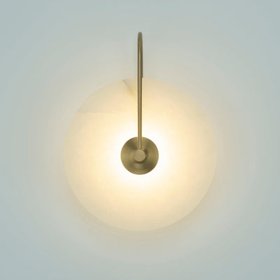 CelesteLume Alabaster LED Disc Sconce with Black Arm - OpalDwell