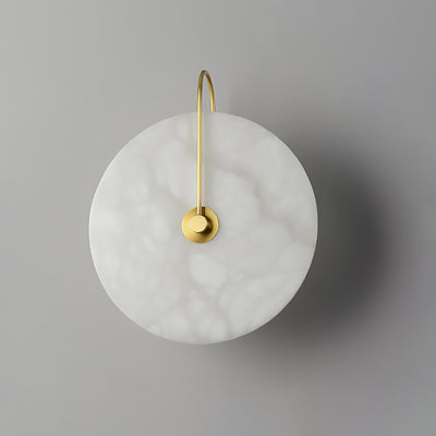 CelesteLume Alabaster LED Disc Sconce with Black Arm - OpalDwell