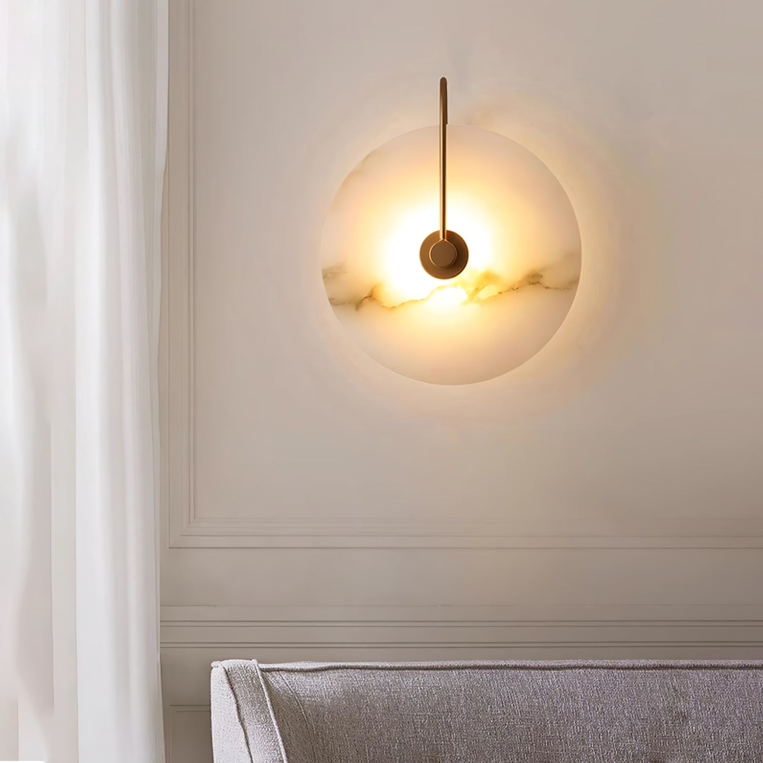 CelesteLume Alabaster LED Disc Sconce with Black Arm - OpalDwell