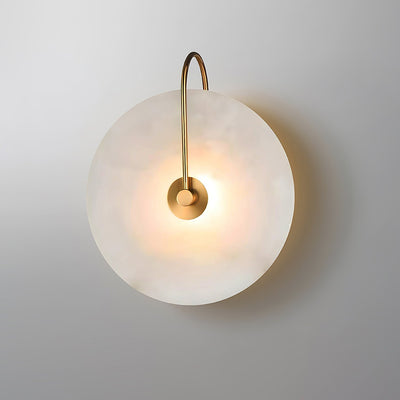 CelesteLume Alabaster LED Disc Sconce with Black Arm - OpalDwell