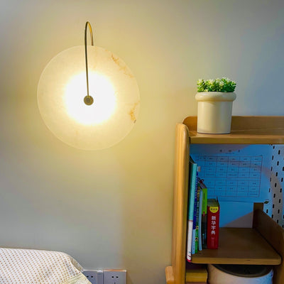 CelesteLume Alabaster LED Disc Sconce with Black Arm - OpalDwell