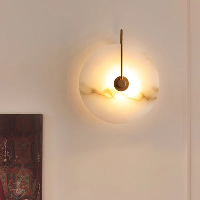 CelesteLume Alabaster LED Disc Sconce with Black Arm - OpalDwell
