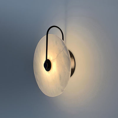 CelesteLume Alabaster LED Disc Sconce with Black Arm - OpalDwell