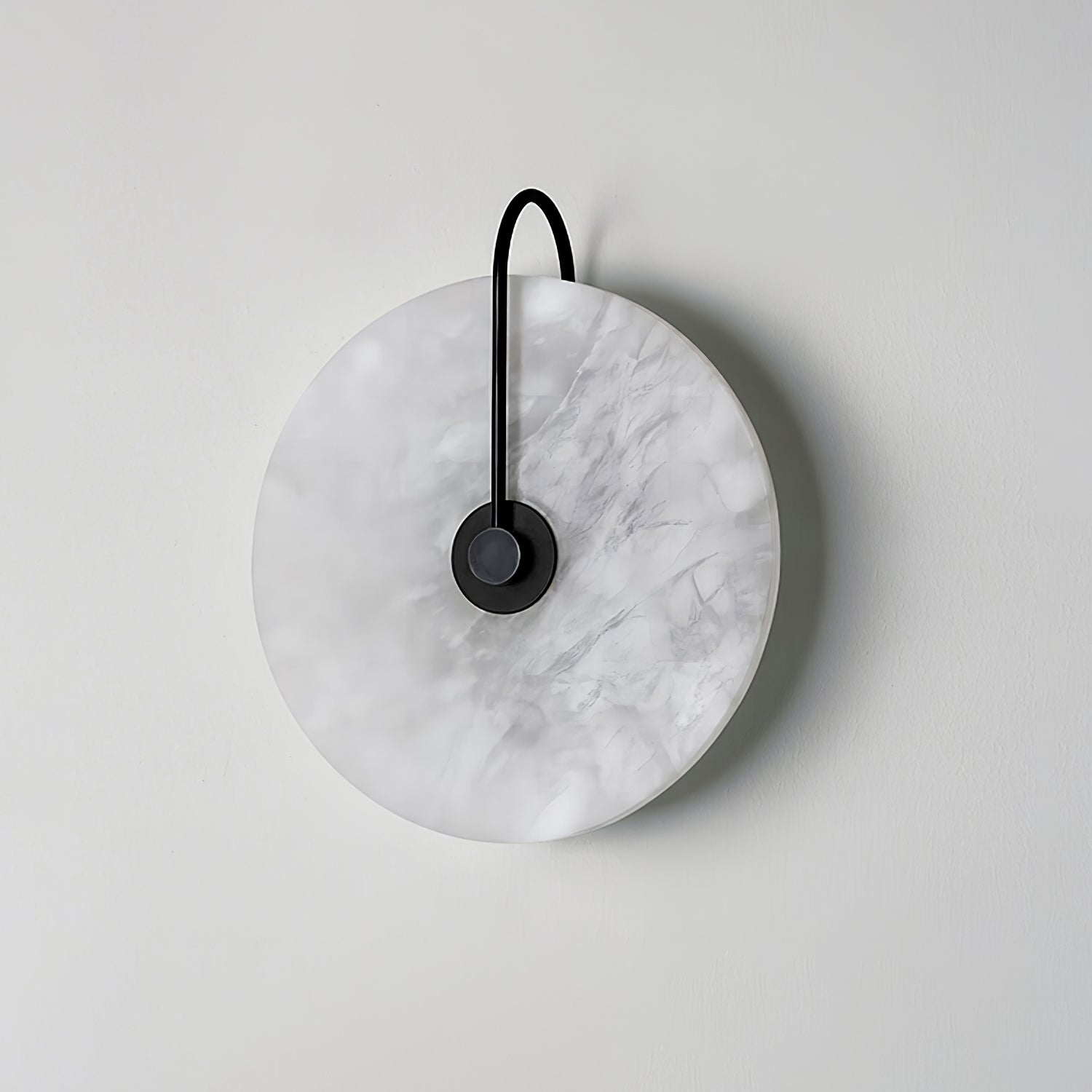 CelesteLume Alabaster LED Disc Sconce with Black Arm - OpalDwell
