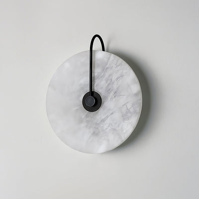 CelesteLume Alabaster LED Disc Sconce with Black Arm - OpalDwell