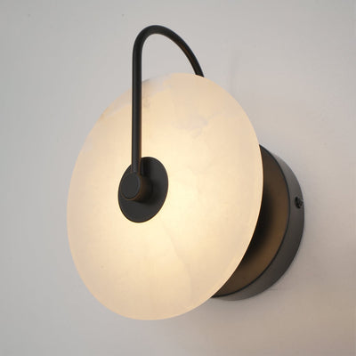 CelesteLume Alabaster LED Disc Sconce with Black Arm - OpalDwell