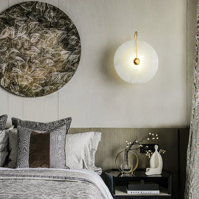 CelesteLume Alabaster LED Disc Sconce with Black Arm - OpalDwell