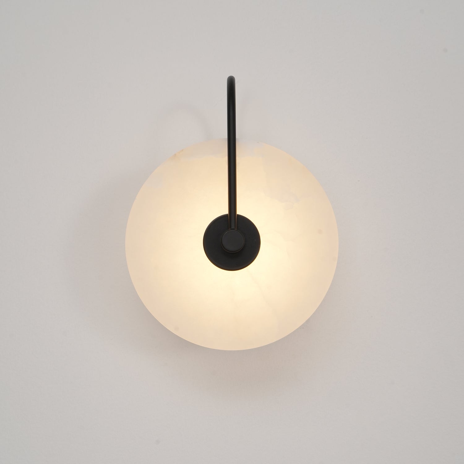 CelesteLume Alabaster LED Disc Sconce with Black Arm - OpalDwell
