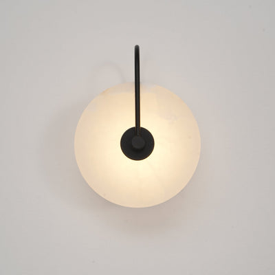 CelesteLume Alabaster LED Disc Sconce with Black Arm - OpalDwell