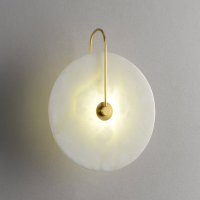 CelesteLume Alabaster LED Disc Sconce with Black Arm - OpalDwell