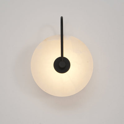 CelesteLume Alabaster LED Disc Sconce with Black Arm - OpalDwell