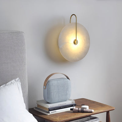CelesteLume Alabaster LED Disc Sconce with Black Arm - OpalDwell