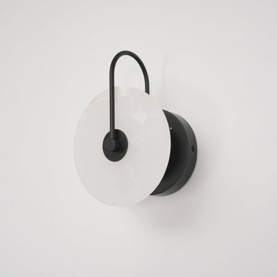 CelesteLume Alabaster LED Disc Sconce with Black Arm - OpalDwell