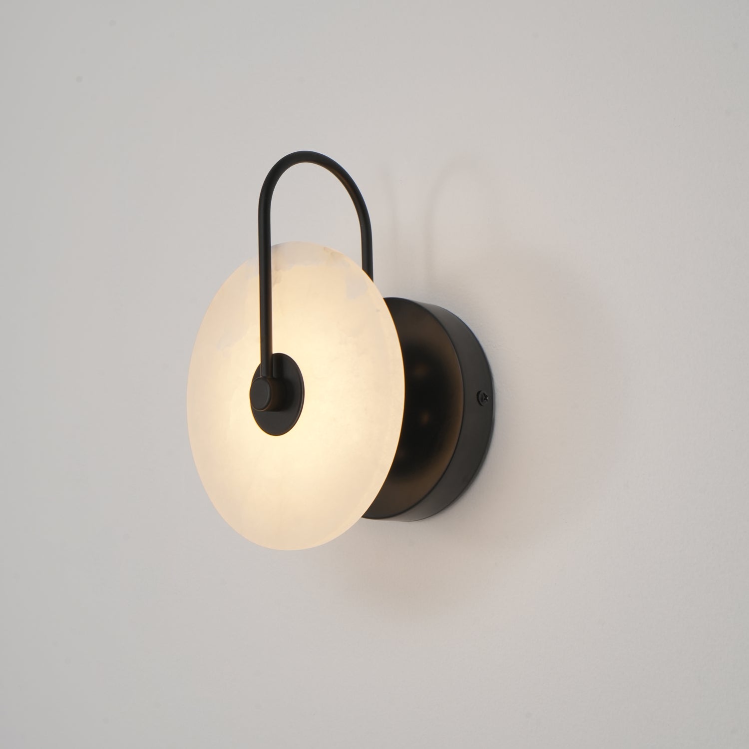 CelesteLume Alabaster LED Disc Sconce with Black Arm - OpalDwell