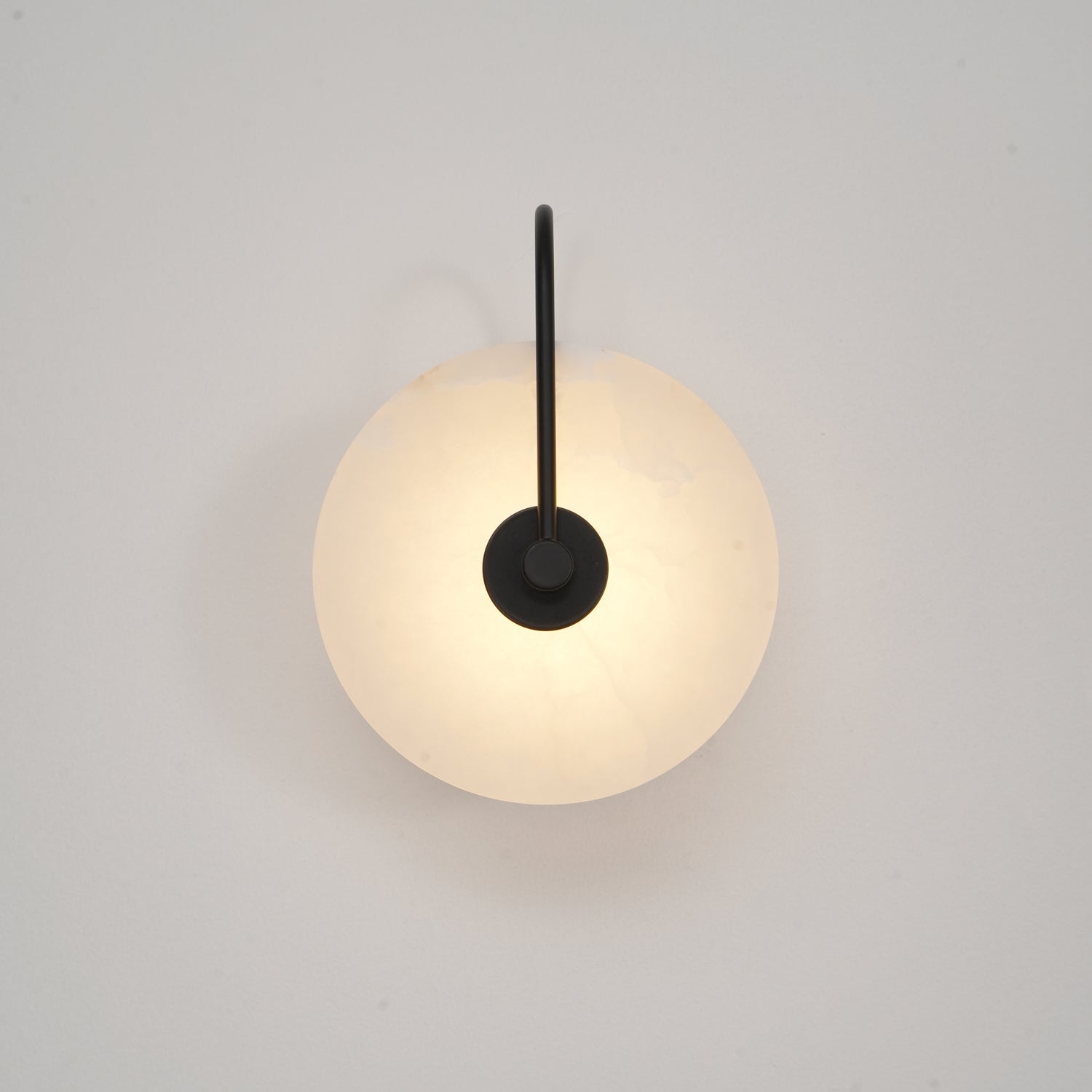 CelesteLume Alabaster LED Disc Sconce with Black Arm - OpalDwell