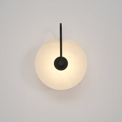 CelesteLume Alabaster LED Disc Sconce with Black Arm - OpalDwell