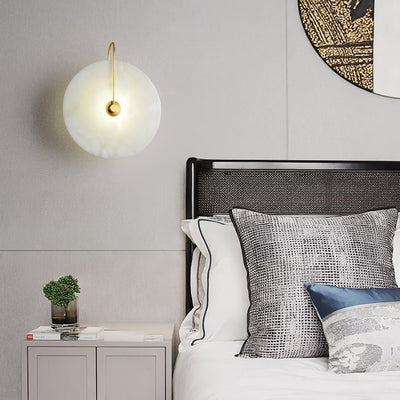 CelesteLume Alabaster LED Disc Sconce with Black Arm - OpalDwell