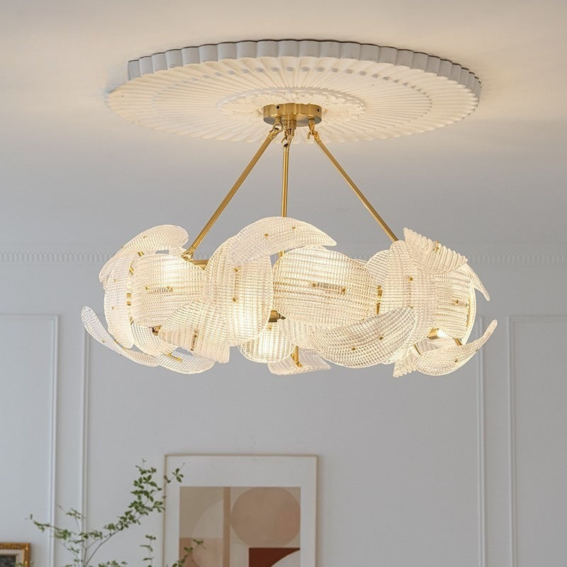 Contemporary Glass Leaf Chandelier With Luxury Gold Finish OpalDwell