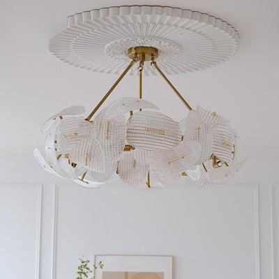 Contemporary Glass Leaf Chandelier With Luxury Gold Finish OpalDwell