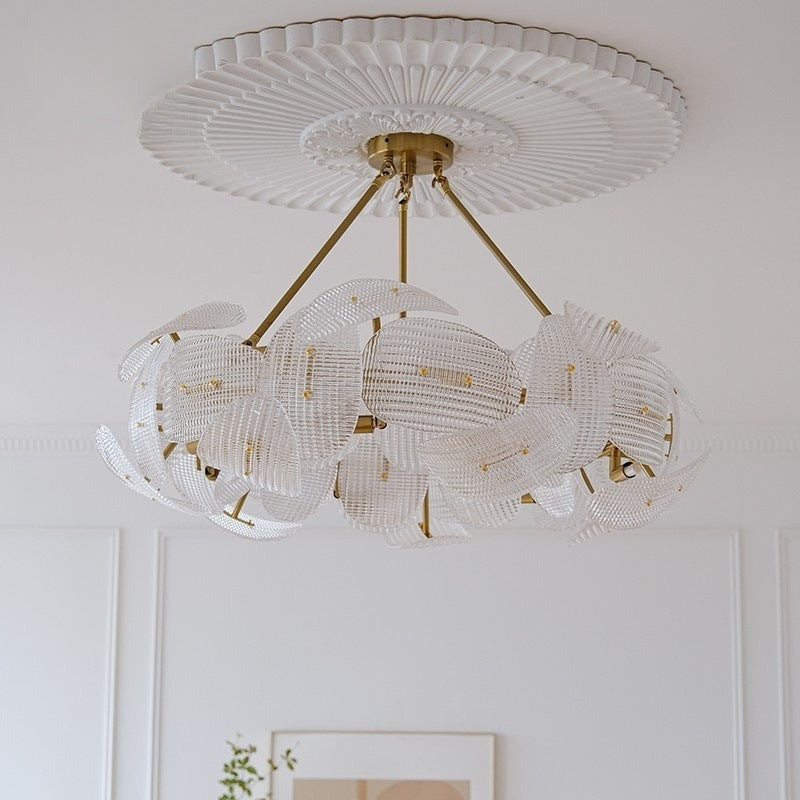 Contemporary Glass Leaf Chandelier With Luxury Gold Finish OpalDwell